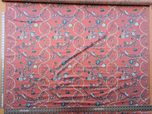 2.2y Scalamandre Floral Botanical Tree Foliage  French Court Blue White Gray on Red