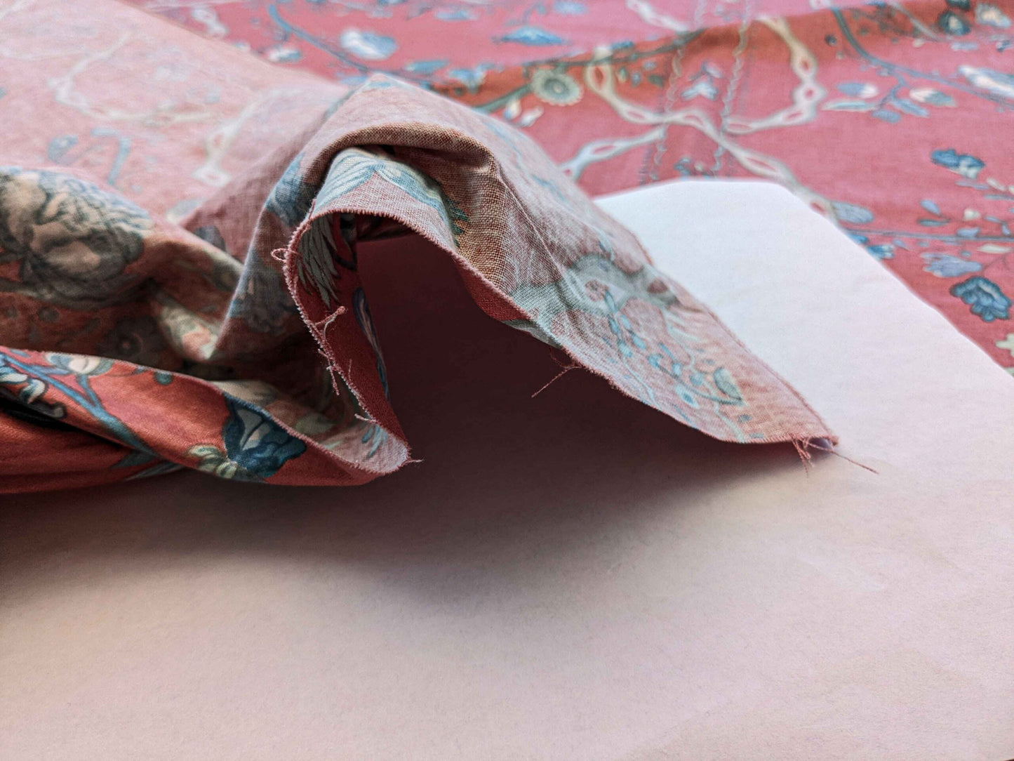 2.2y Scalamandre Floral Botanical Tree Foliage  French Court Blue White Gray on Red