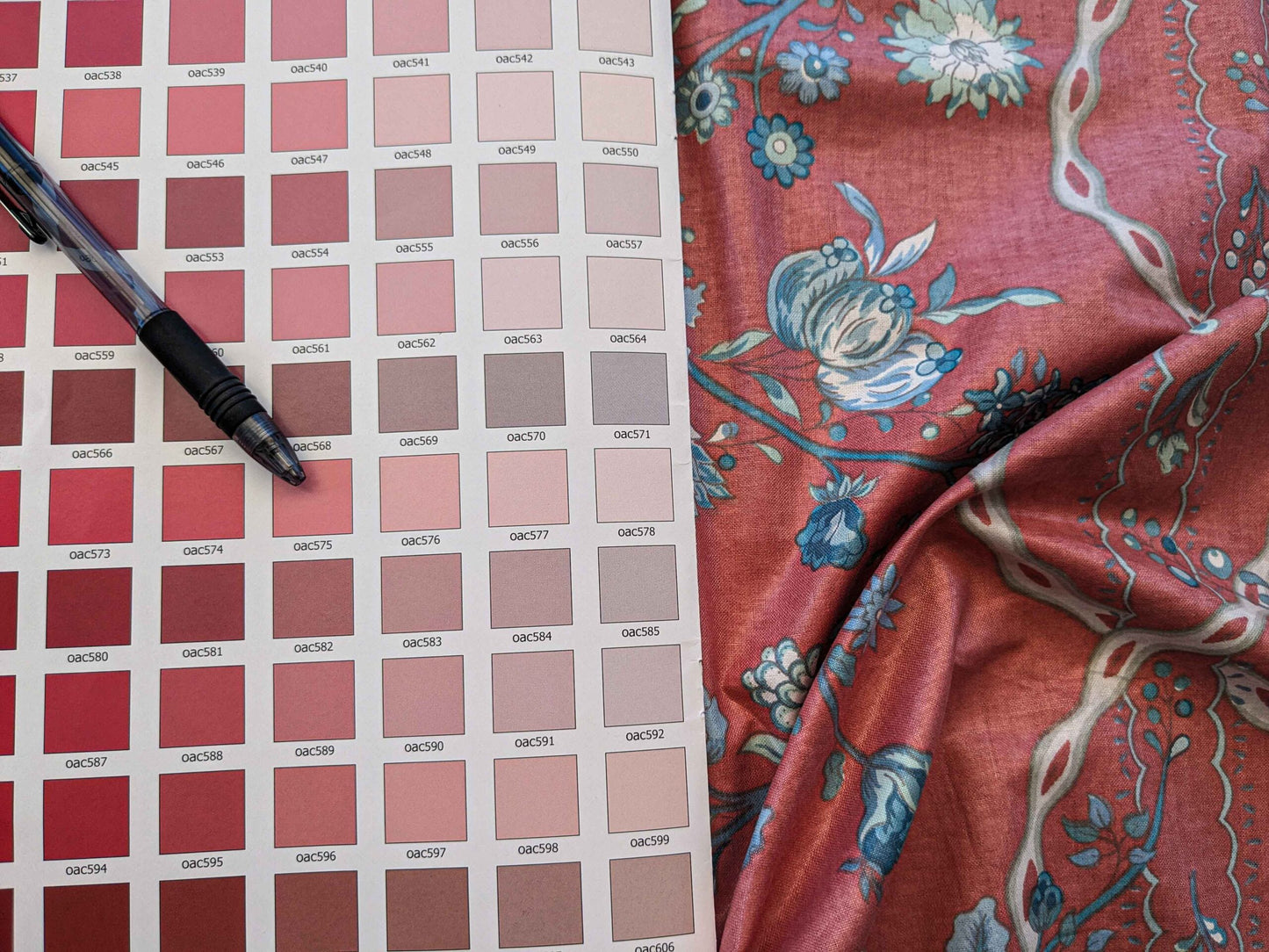 2.2y Scalamandre Floral Botanical Tree Foliage  French Court Blue White Gray on Red