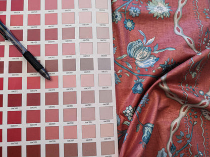 2.2y Scalamandre Floral Botanical Tree Foliage  French Court Blue White Gray on Red