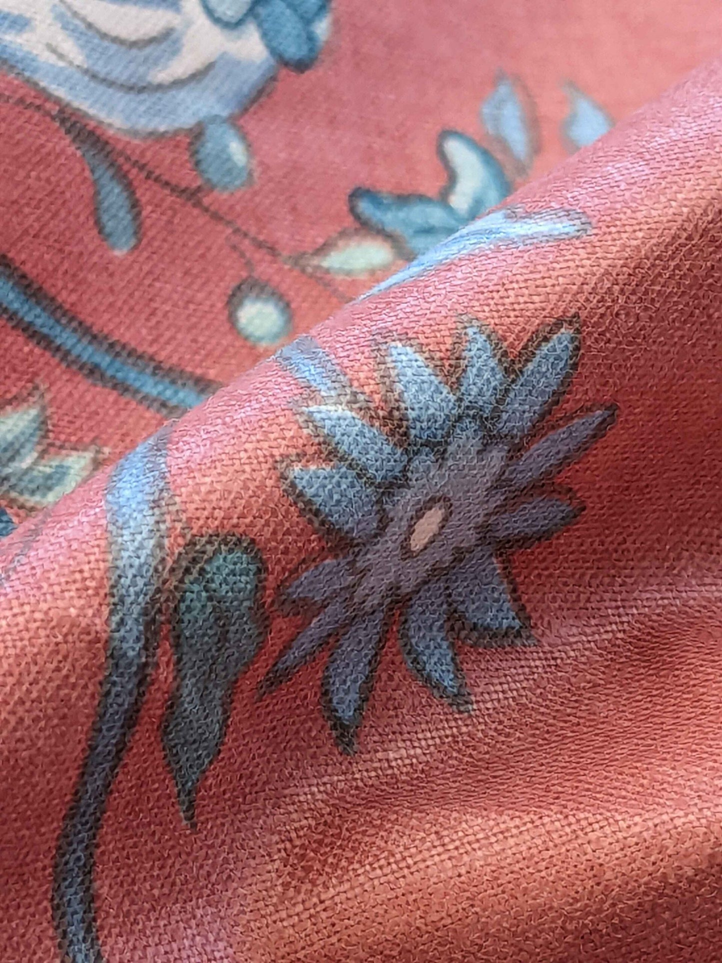 2.2y Scalamandre Floral Botanical Tree Foliage  French Court Blue White Gray on Red