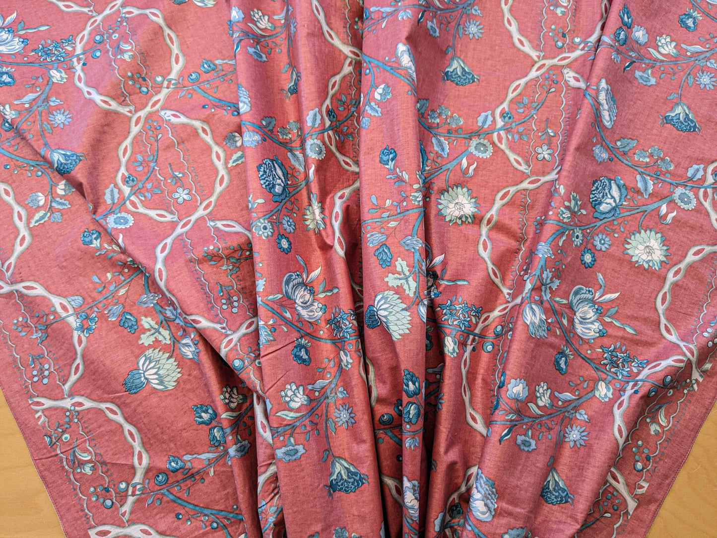 2.2y Scalamandre Floral Botanical Tree Foliage  French Court Blue White Gray on Red