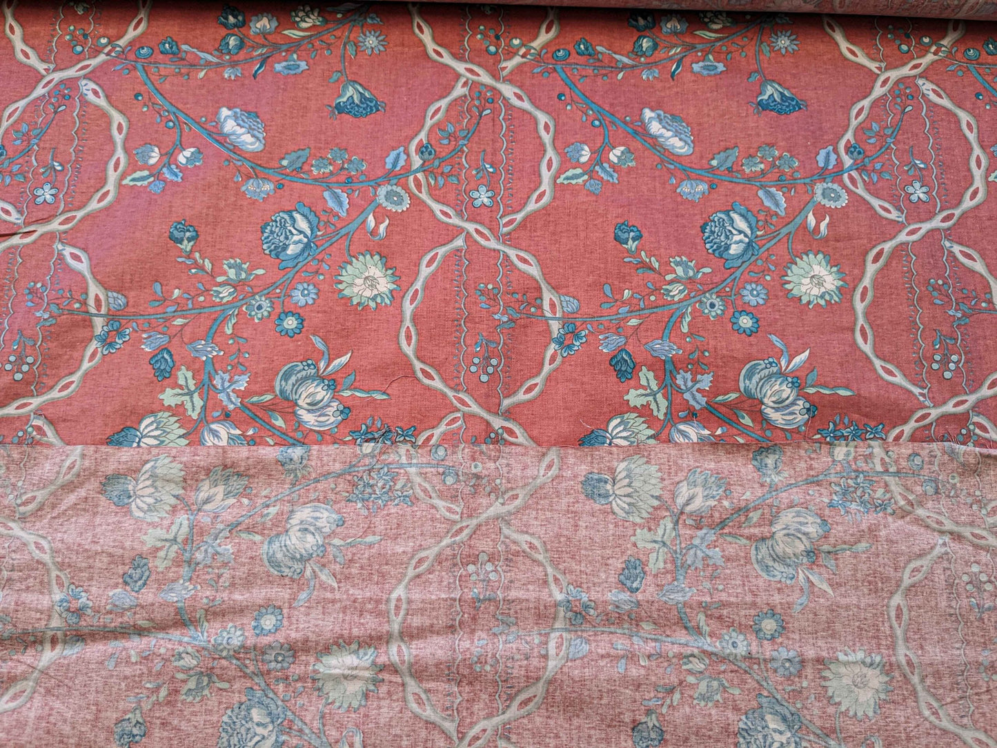 2.2y Scalamandre Floral Botanical Tree Foliage  French Court Blue White Gray on Red