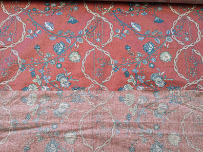 2.2y Scalamandre Floral Botanical Tree Foliage  French Court Blue White Gray on Red