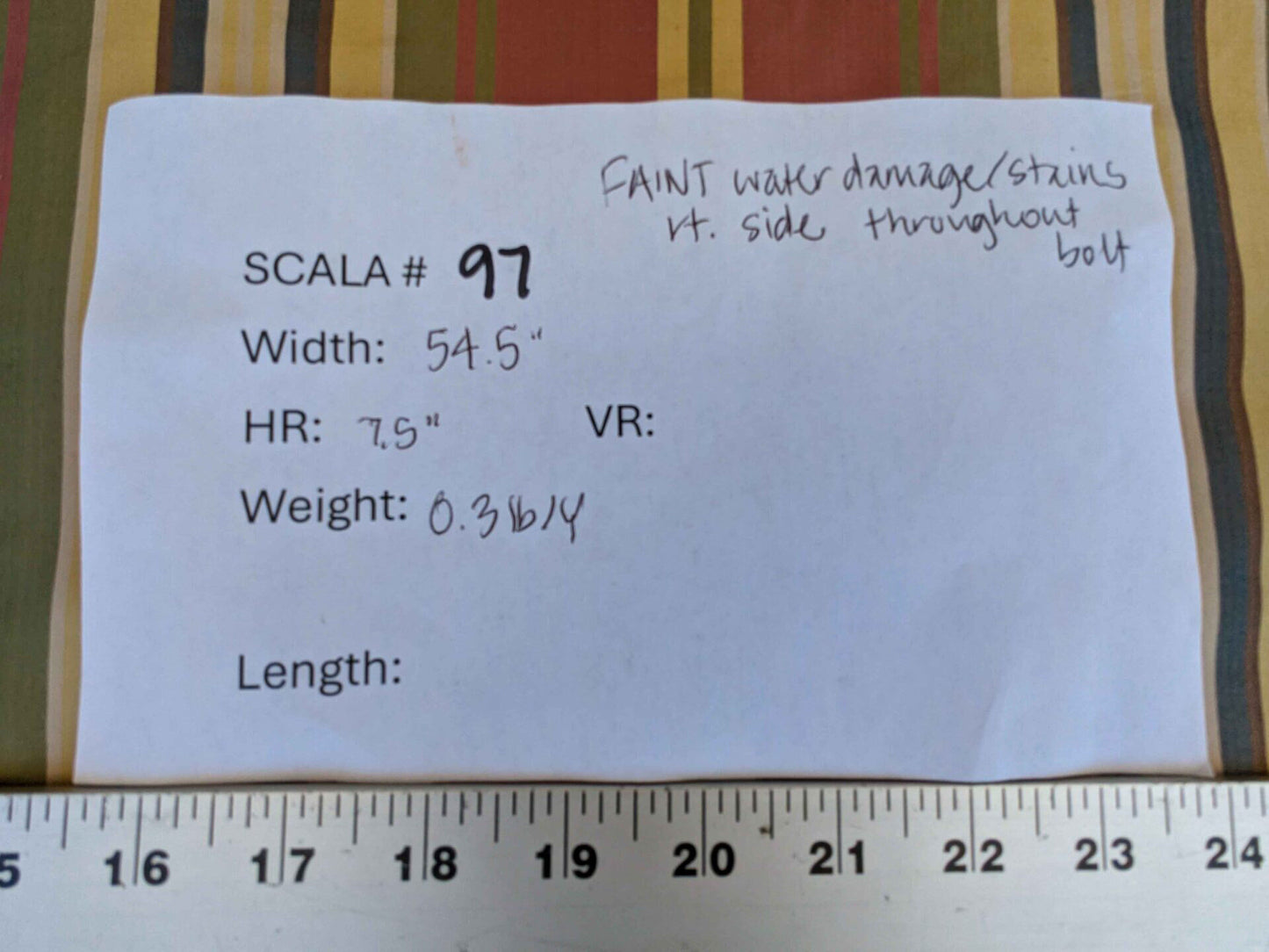 by yard Scalamandre Silk Taffeta Stripe Red Green Yellow White Defect.