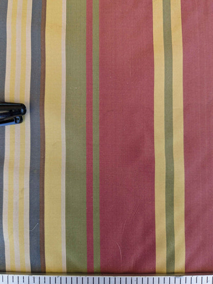 by yard Scalamandre Silk Taffeta Stripe Red Green Yellow White Defect.