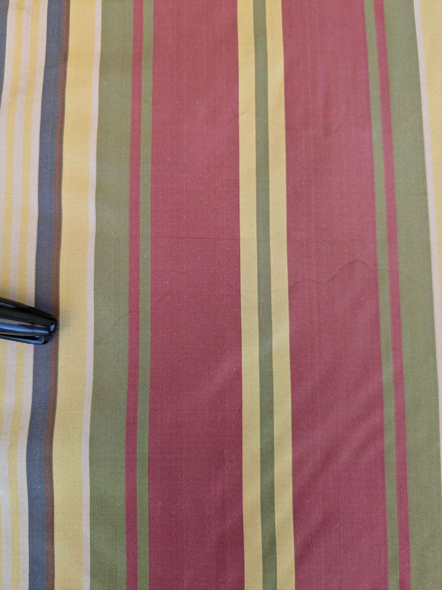 by yard Scalamandre Silk Taffeta Stripe Red Green Yellow White Defect.