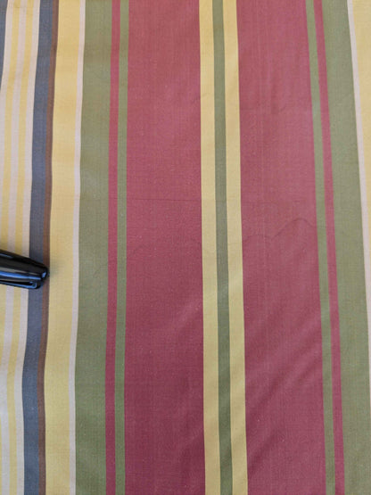 by yard Scalamandre Silk Taffeta Stripe Red Green Yellow White Defect.