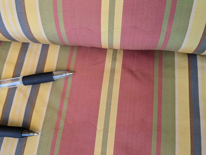by yard Scalamandre Silk Taffeta Stripe Red Green Yellow White Defect.