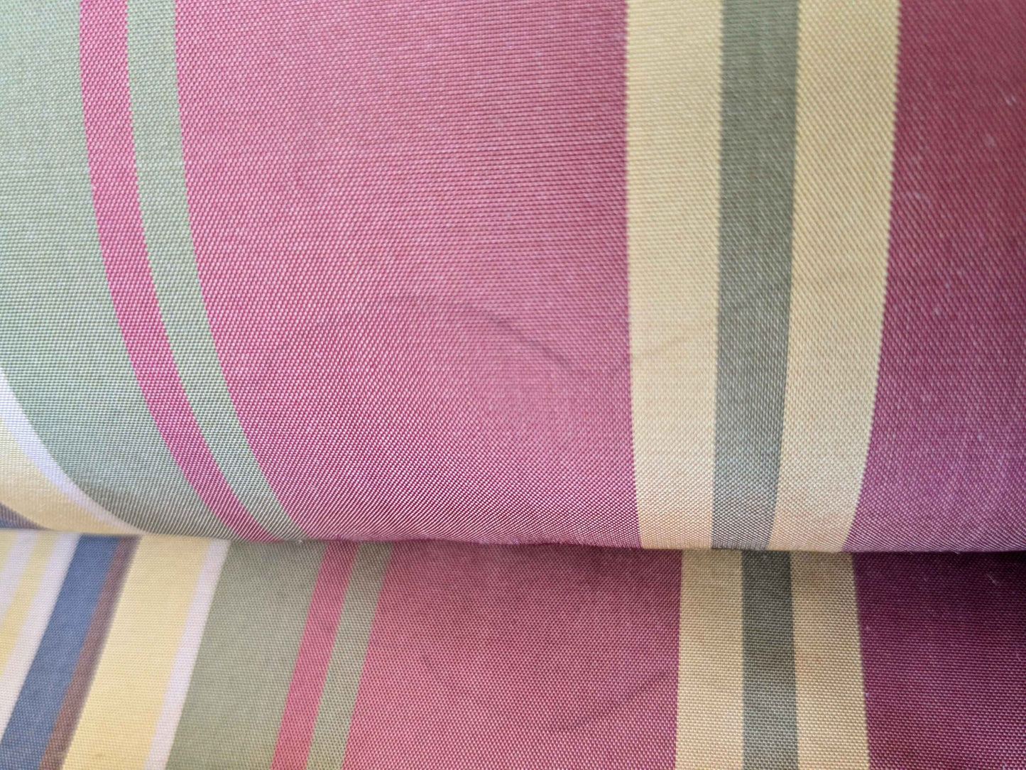 by yard Scalamandre Silk Taffeta Stripe Red Green Yellow White Defect.