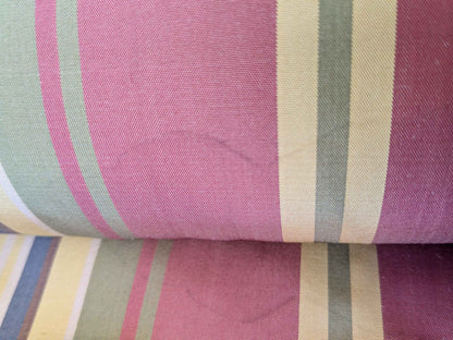 by yard Scalamandre Silk Taffeta Stripe Red Green Yellow White Defect.