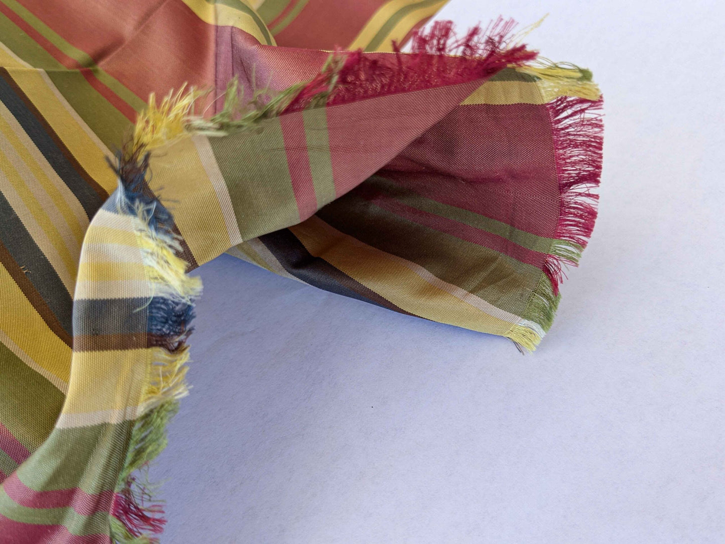by yard Scalamandre Silk Taffeta Stripe Red Green Yellow White Defect.