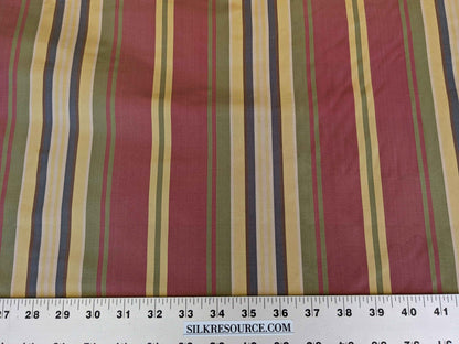 by yard Scalamandre Silk Taffeta Stripe Red Green Yellow White Defect.