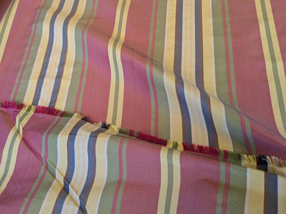 by yard Scalamandre Silk Taffeta Stripe Red Green Yellow White Defect.