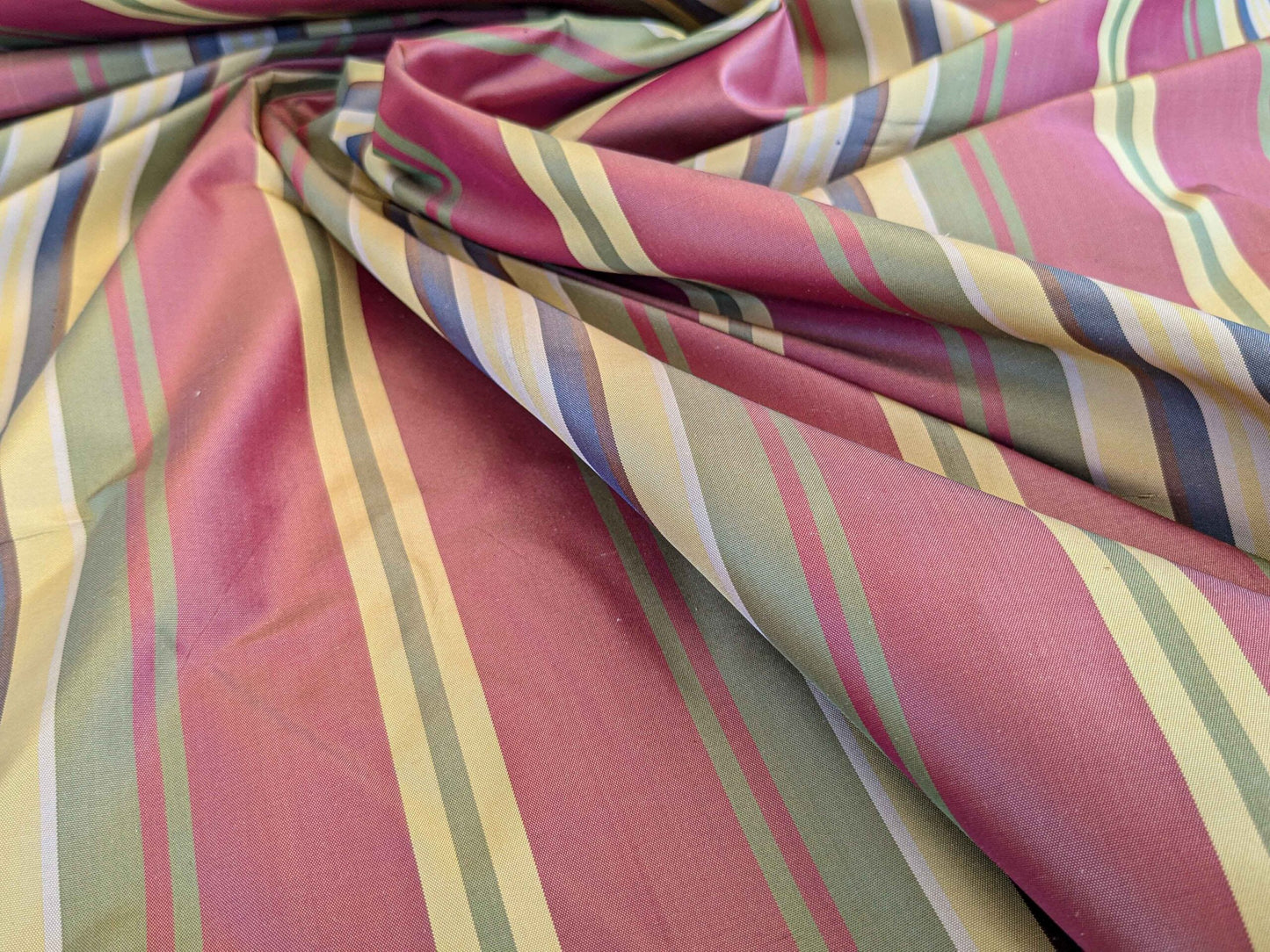 by yard Scalamandre Silk Taffeta Stripe Red Green Yellow White Defect.