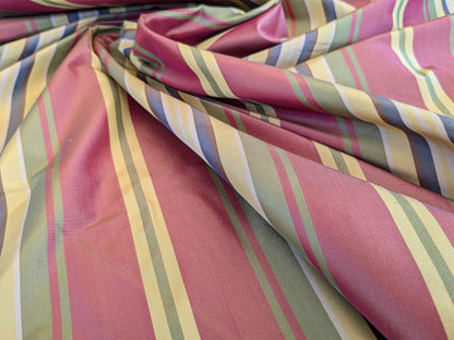 by yard Scalamandre Silk Taffeta Stripe Red Green Yellow White Defect.
