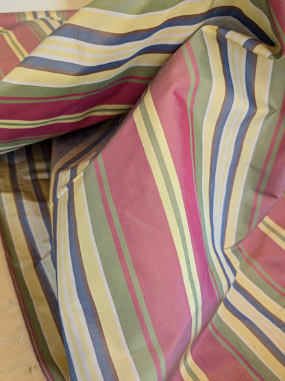 by yard Scalamandre Silk Taffeta Stripe Red Green Yellow White Defect.