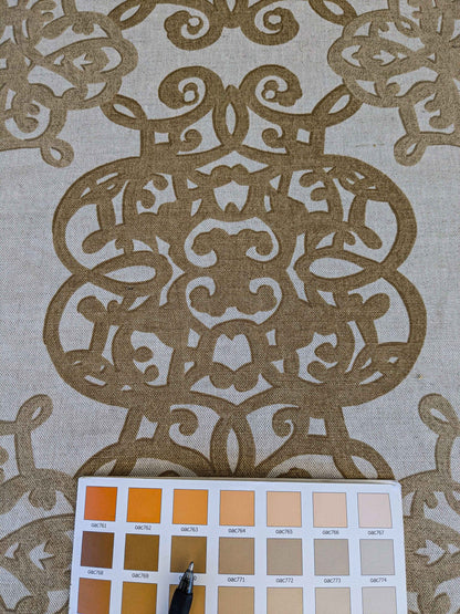 by yard Scalamandre Medallion Brown White Art Deco Print  62"width