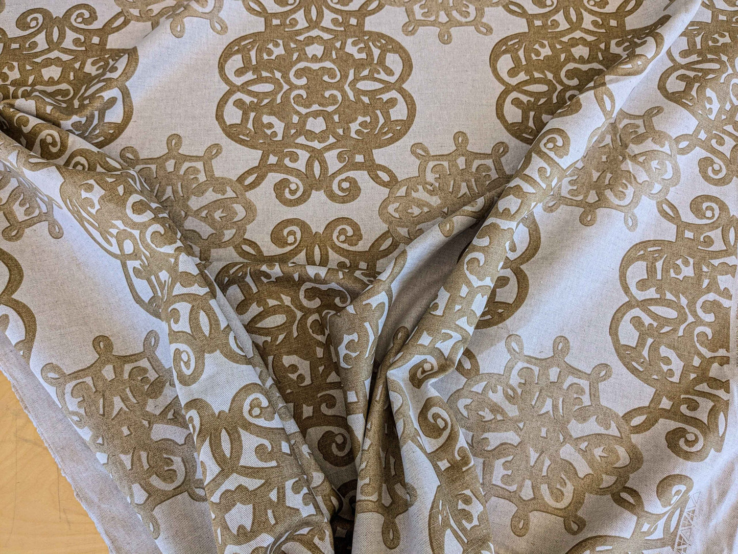 by yard Scalamandre Medallion Brown White Art Deco Print  62"width