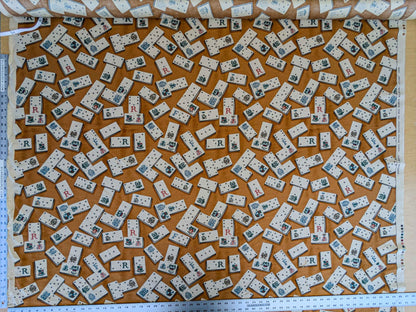 by yard Scalamandre Domino Game Crest Print Brown Mustard Gold White Art Deco Historic