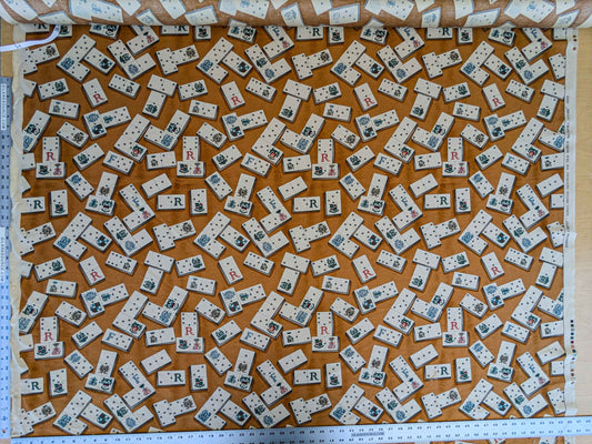 by yard Scalamandre Domino Game Crest Print Brown Mustard Gold White Art Deco Historic