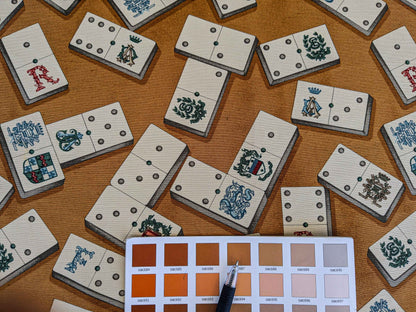 by yard Scalamandre Domino Game Crest Print Brown Mustard Gold White Art Deco Historic