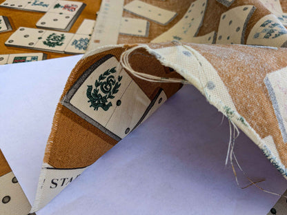 by yard Scalamandre Domino Game Crest Print Brown Mustard Gold White Art Deco Historic