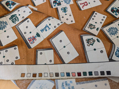 by yard Scalamandre Domino Game Crest Print Brown Mustard Gold White Art Deco Historic