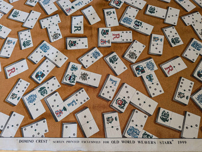 by yard Scalamandre Domino Game Crest Print Brown Mustard Gold White Art Deco Historic