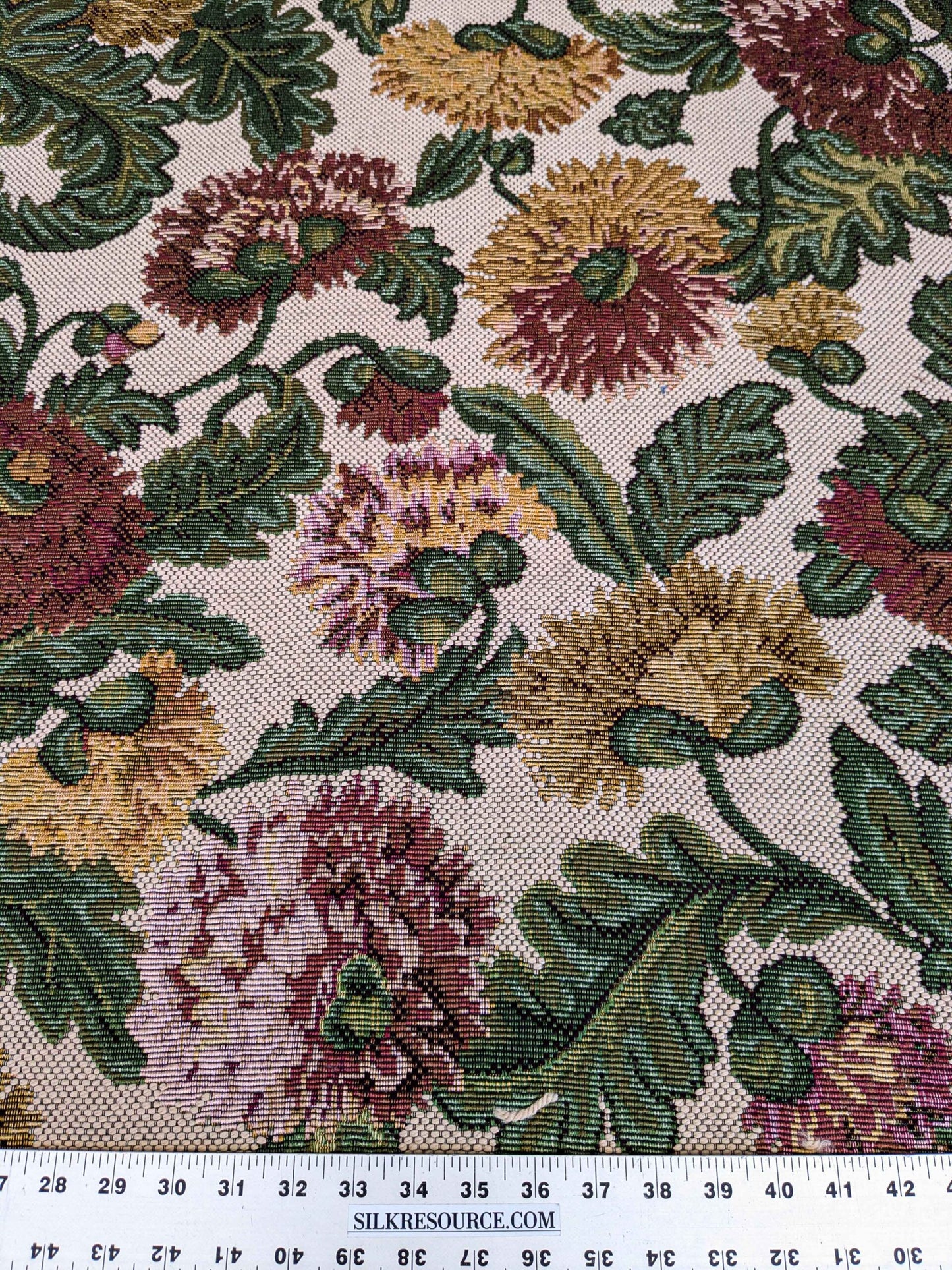 by yard Scalamandre Botanical Floral Jacobean Large Pattern Beige Light Brown Green Yellow Red