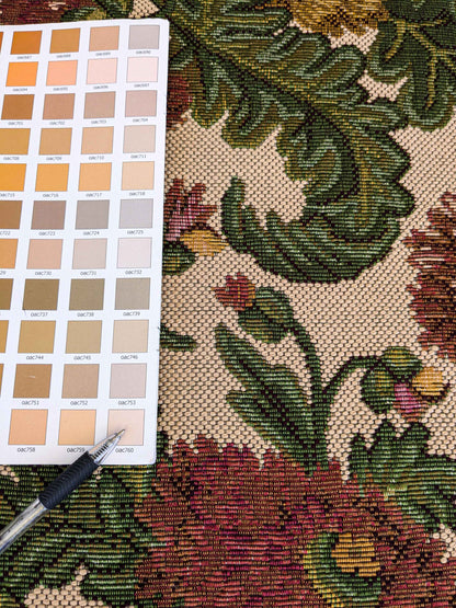 by yard Scalamandre Botanical Floral Jacobean Large Pattern Beige Light Brown Green Yellow Red