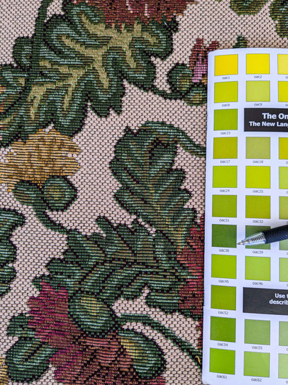 by yard Scalamandre Botanical Floral Jacobean Large Pattern Beige Light Brown Green Yellow Red