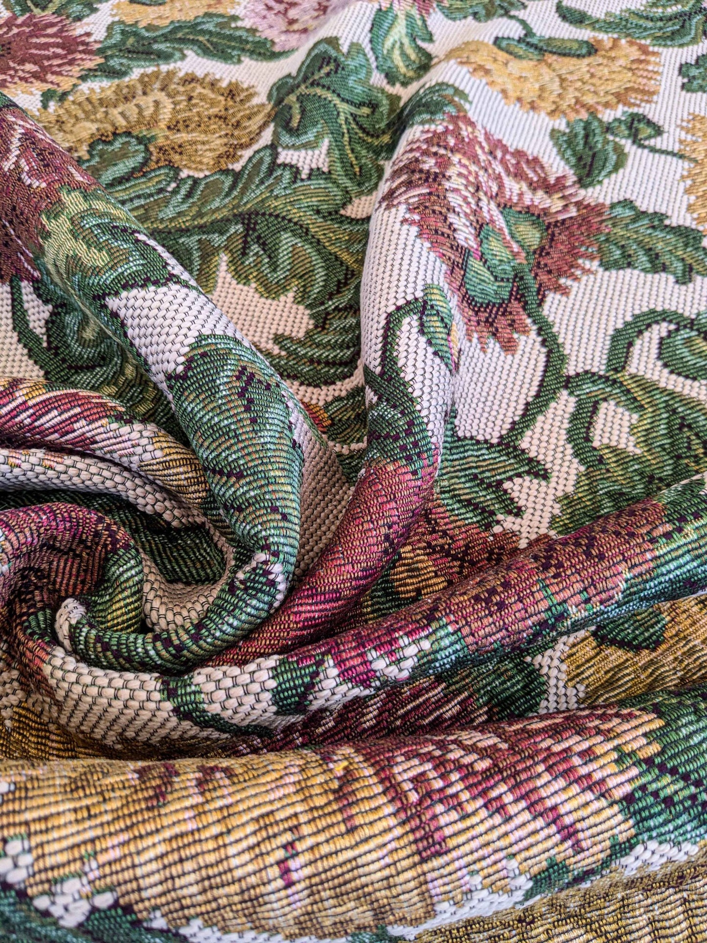 by yard Scalamandre Botanical Floral Jacobean Large Pattern Beige Light Brown Green Yellow Red