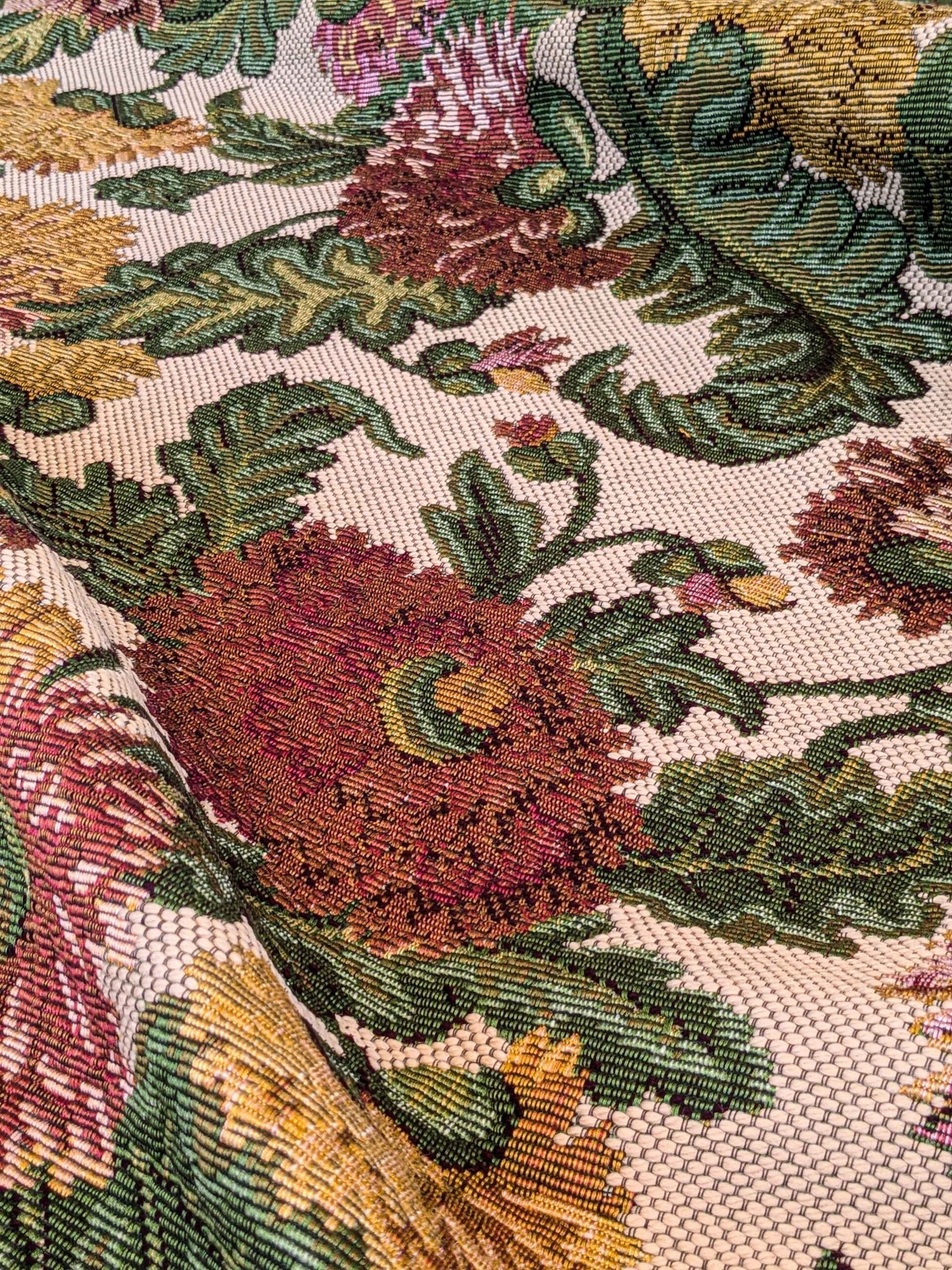 by yard Scalamandre Botanical Floral Jacobean Large Pattern Beige Light Brown Green Yellow Red