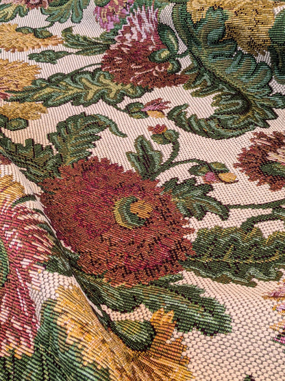 by yard Scalamandre Botanical Floral Jacobean Large Pattern Beige Light Brown Green Yellow Red