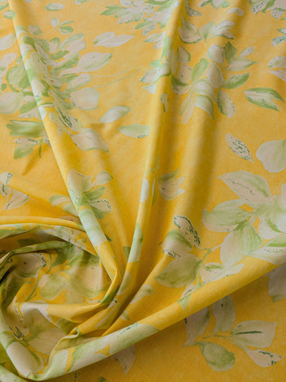 3.6y  Scalamandre Lelievre Paris Pollux Green Leaves on Yellow Botanical Tree Foliage