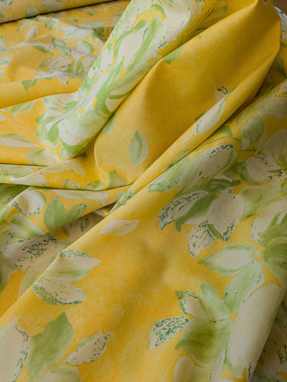 3.6y  Scalamandre Lelievre Paris Pollux Green Leaves on Yellow Botanical Tree Foliage