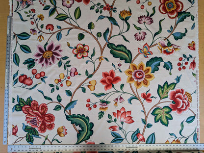 by yard Scalamandre Fantasie Indiene Flowers Butterfly Chinoiserie Botanical Floral Tree Foliage Large Pattern White Red Green Brown