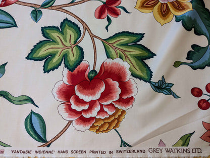by yard Scalamandre Fantasie Indiene Flowers Butterfly Chinoiserie Botanical Floral Tree Foliage Large Pattern White Red Green Brown