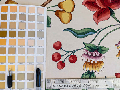 by yard Scalamandre Fantasie Indiene Flowers Butterfly Chinoiserie Botanical Floral Tree Foliage Large Pattern White Red Green Brown