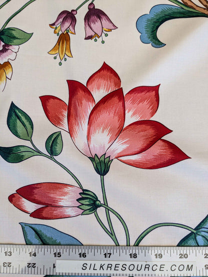 by yard Scalamandre Fantasie Indiene Flowers Butterfly Chinoiserie Botanical Floral Tree Foliage Large Pattern White Red Green Brown