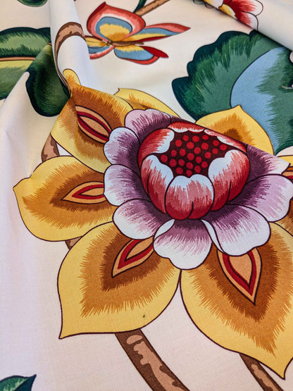 by yard Scalamandre Fantasie Indiene Flowers Butterfly Chinoiserie Botanical Floral Tree Foliage Large Pattern White Red Green Brown