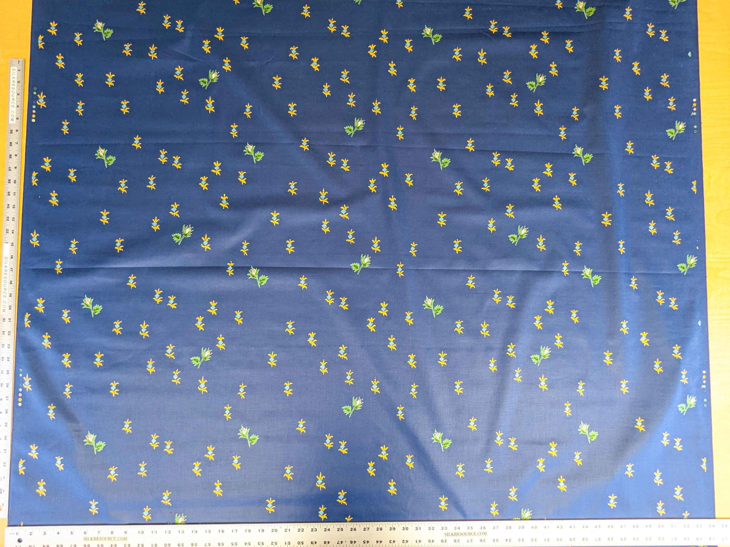 by yard Scalamandre Small Scale Yellow on Blue Botanical Floral Classy