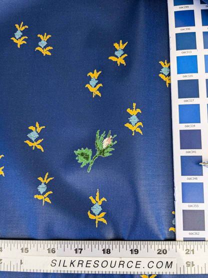 by yard Scalamandre Small Scale Yellow on Blue Botanical Floral Classy