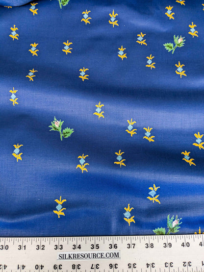 by yard Scalamandre Small Scale Yellow on Blue Botanical Floral Classy