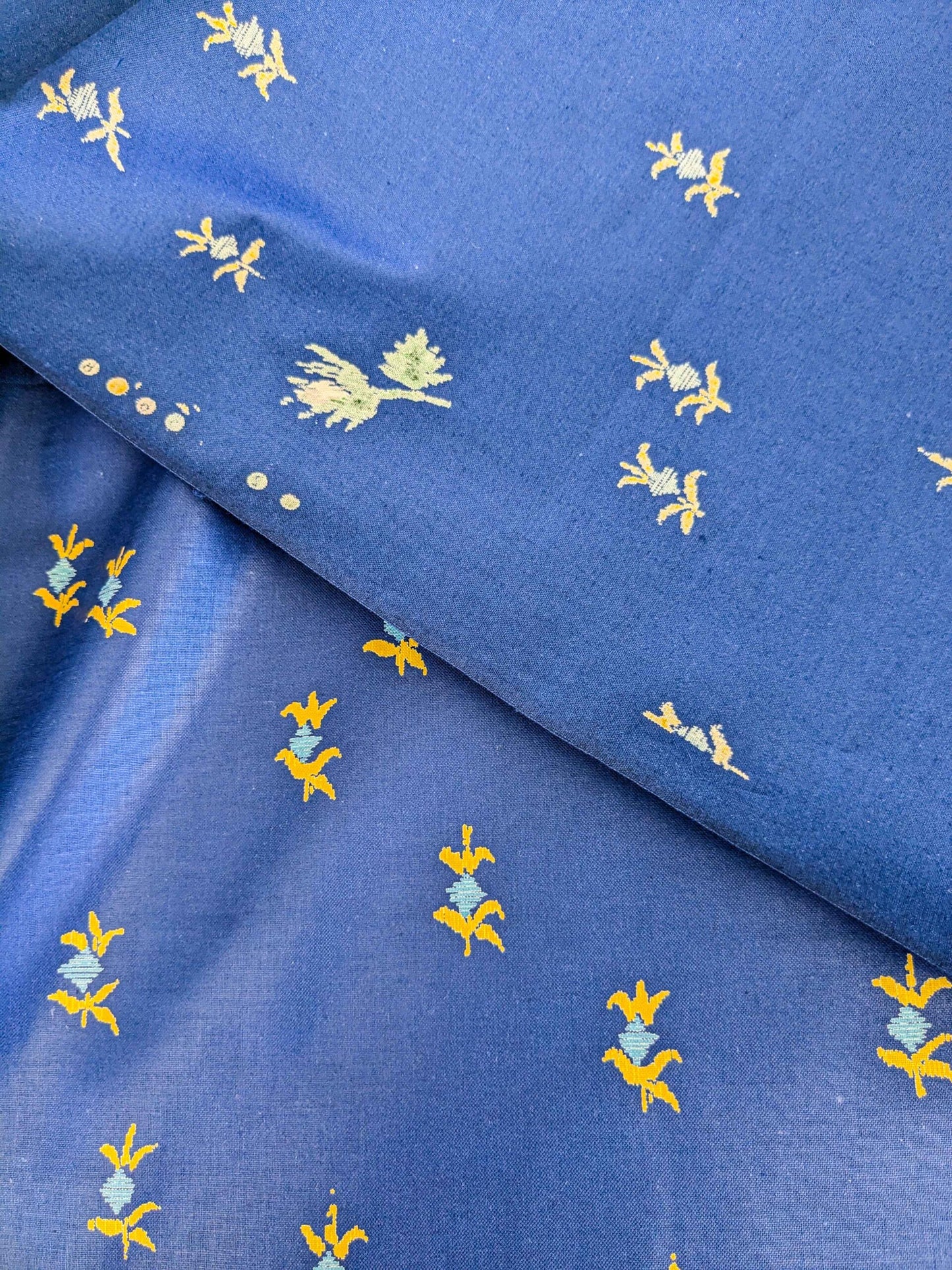 by yard Scalamandre Small Scale Yellow on Blue Botanical Floral Classy