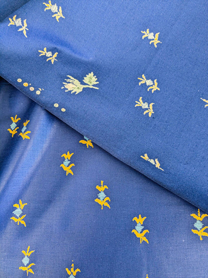 by yard Scalamandre Small Scale Yellow on Blue Botanical Floral Classy