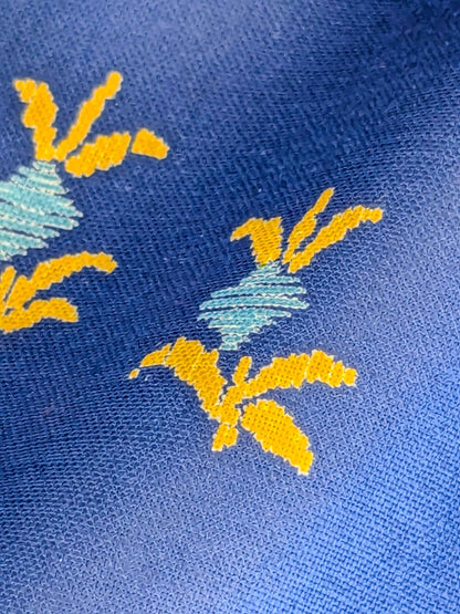 by yard Scalamandre Small Scale Yellow on Blue Botanical Floral Classy