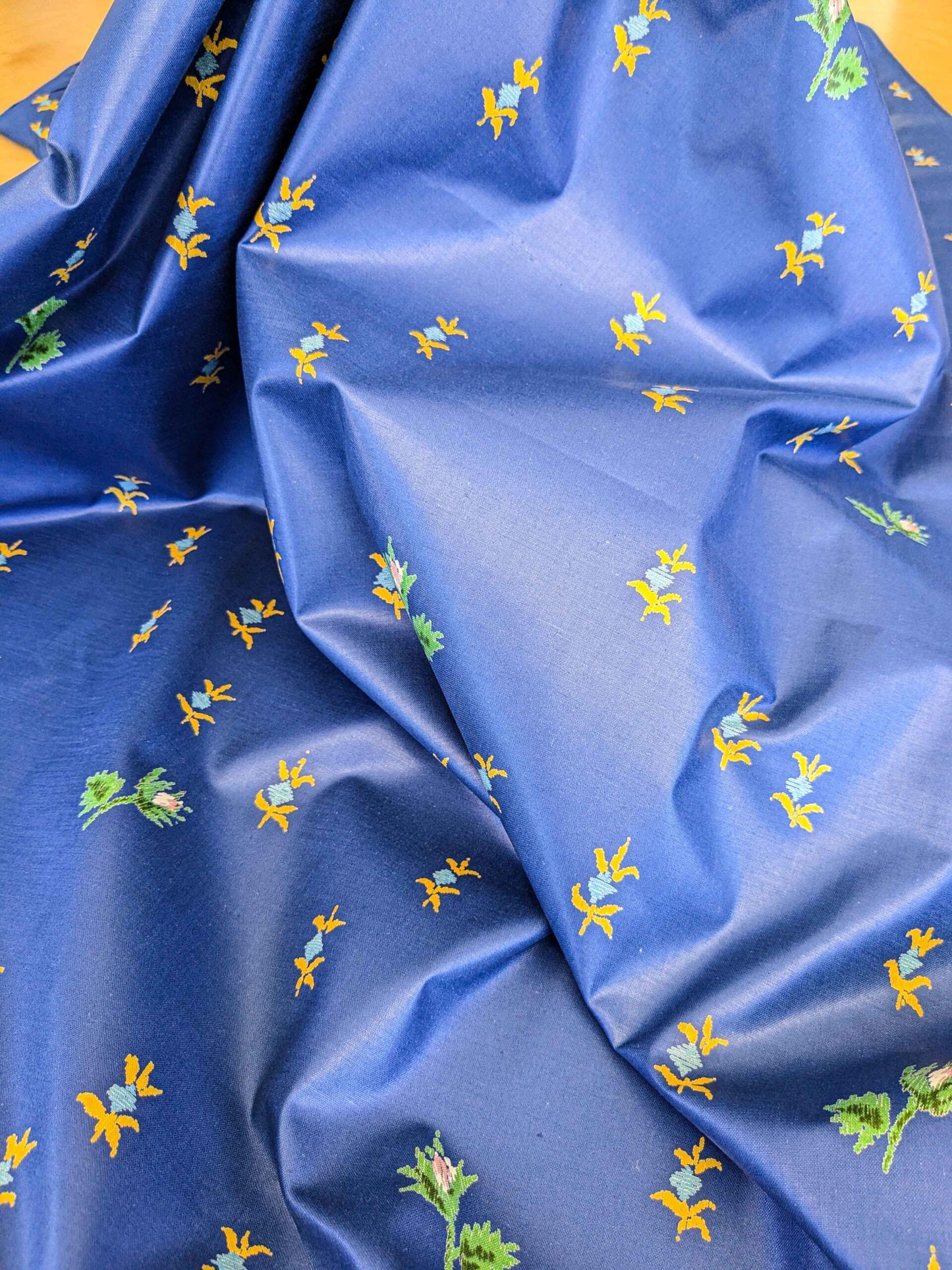 by yard Scalamandre Small Scale Yellow on Blue Botanical Floral Classy