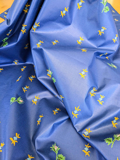 by yard Scalamandre Small Scale Yellow on Blue Botanical Floral Classy